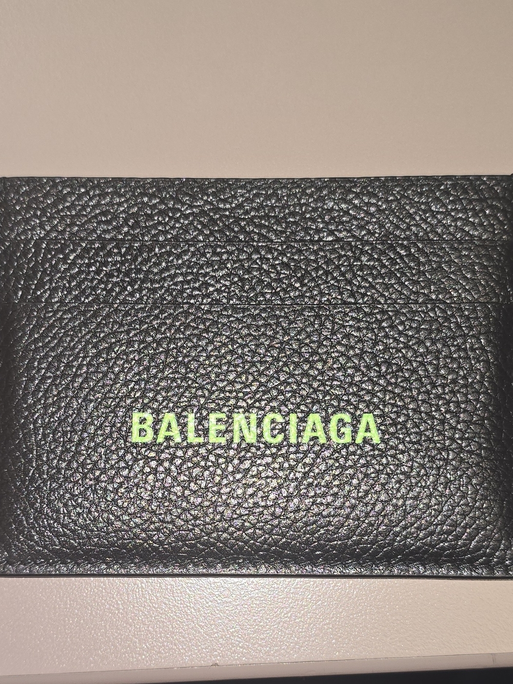 Balenciaga Cash Grained Leather Card Holder - Black & Fluo Lime Green Logo